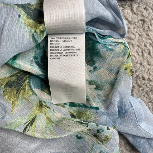 Susan Graver Blouse 3X Blue Green Sheer V Neck Pleated Long Sleeve QVC Flowy - Picture 6 of 14